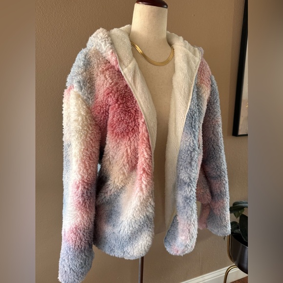 Tie dye plush soft teddy hooded jacket - Picture 4 of 10